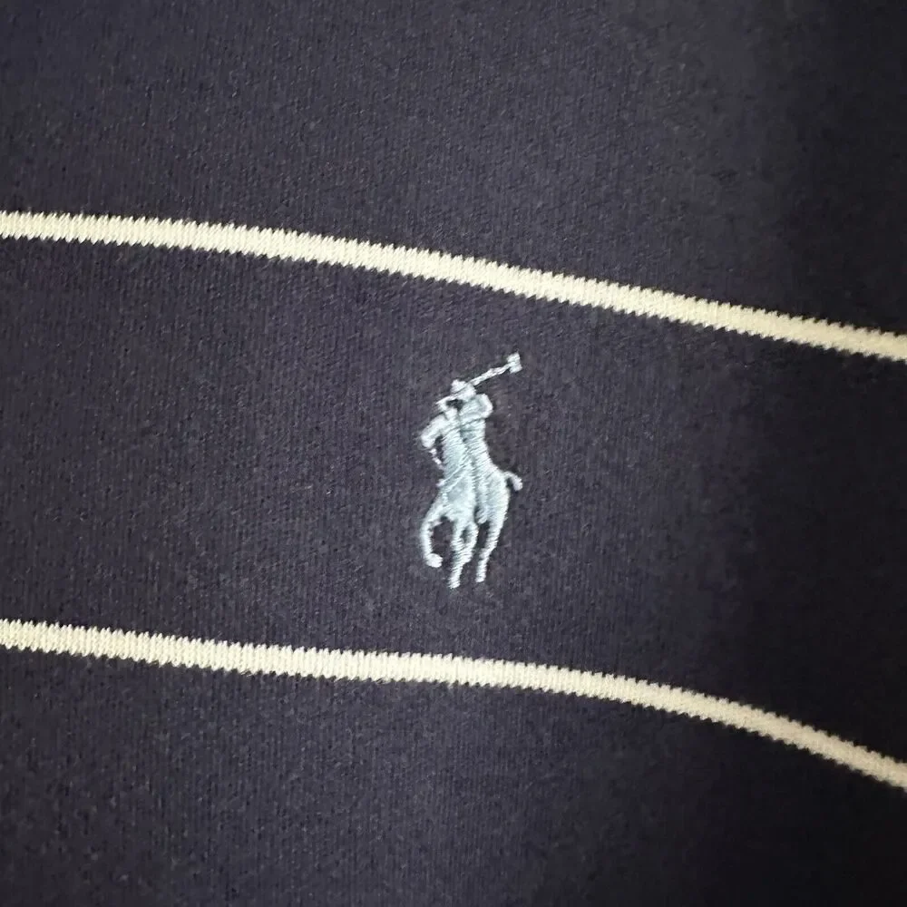 Polo Ralph Lauren Polo Shirt Navy Blue Stripes Men's Size Large 100% Cotton‎